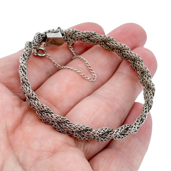 Vintage JB Sterling Silver 925 9mm Braided Mesh Chain Bracelet 7" - Picture 1 of 8